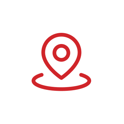 Red location pin icon on white background.