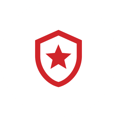 Red star inside shield on white background.
