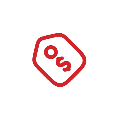 Red price tag icon on white background.