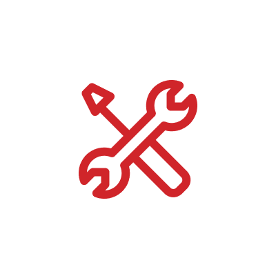 Red wrench and screwdriver crossed icon.